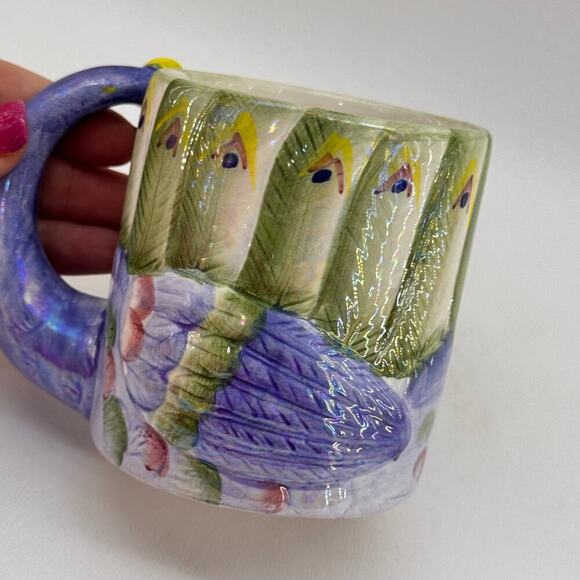 Iridescent Peacock Bird 3D Coffee Cup Mug Purple Green Lightweight - Picture 3 of 8